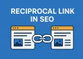 Illustration of a reciprocal link in SEO, showing two web pages connected by a chain link icon.