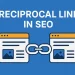 Illustration of a reciprocal link in SEO, showing two web pages connected by a chain link icon.